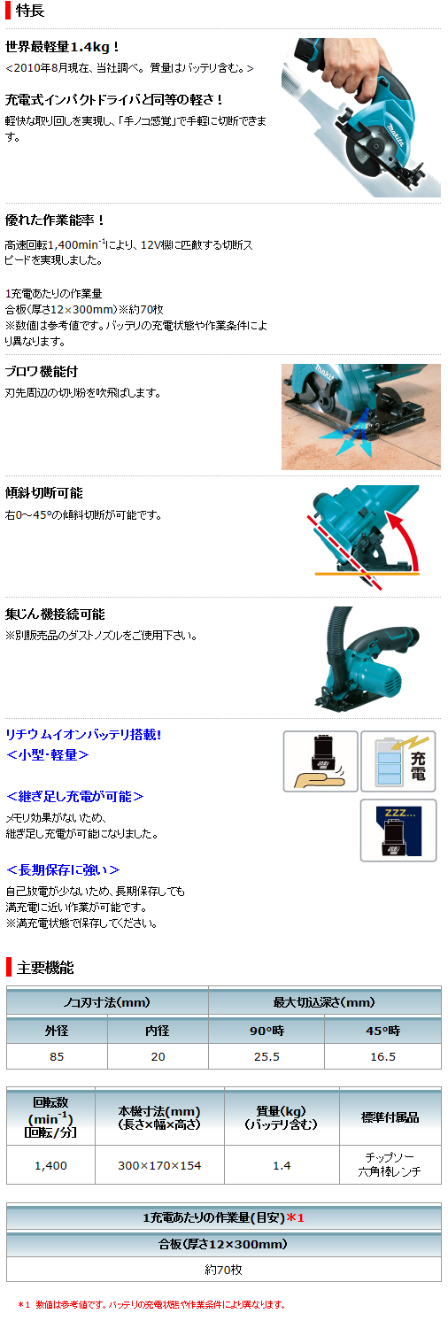 マキタ 10.8V 1.3Ah 充電式マルノコ HS300DWの通販|プロの道具館 マキタ 10.8V 1.3Ah 充電式マルノコ HS300DWの通販|プロの道具館