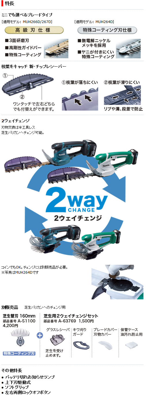 マキタ 18V 3.0Ah 充電式ミニ生垣バリカン MUH267DRF