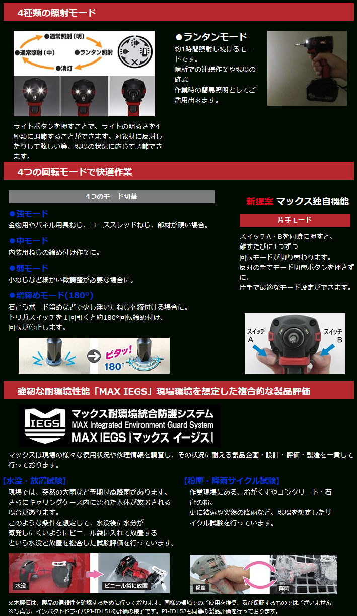 MAX 充電式 インパクトドライバ PJ-ID152R-B2C/1850A