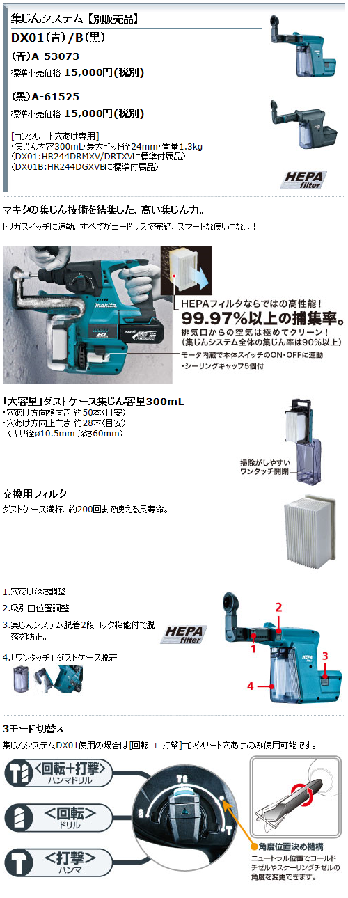 マキタ　18V　充電式ハンマドリル　HR244DRGX