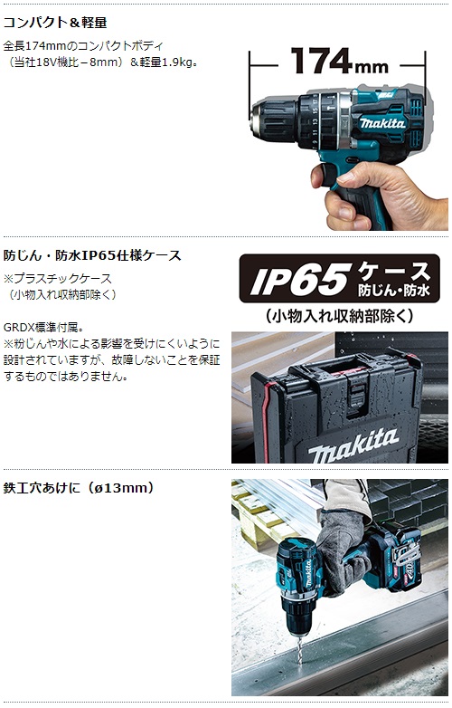 マキタ　40Vmax　2.5Ah　充電式震動ドライバドリル　HP002GRDX