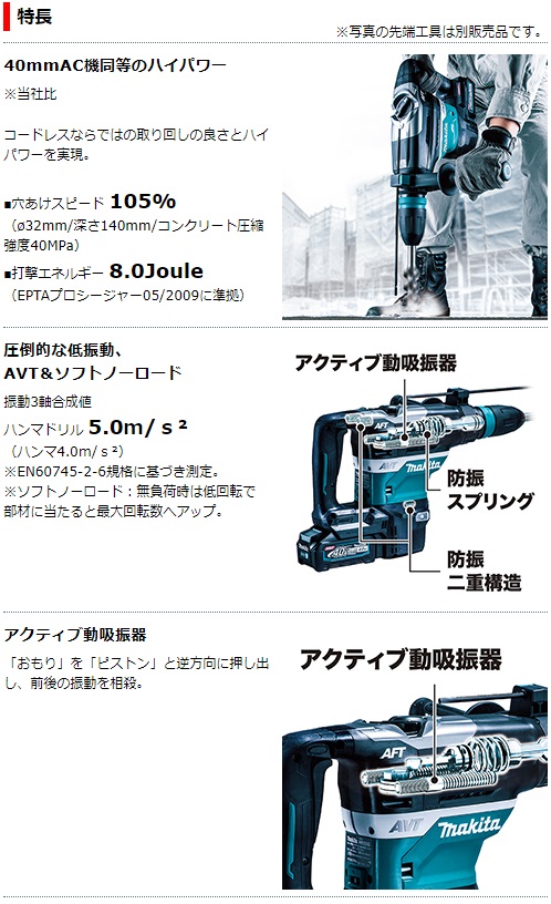 マキタ　40Vmax　充電式ハンマドリル　HR005GZK　本体のみ