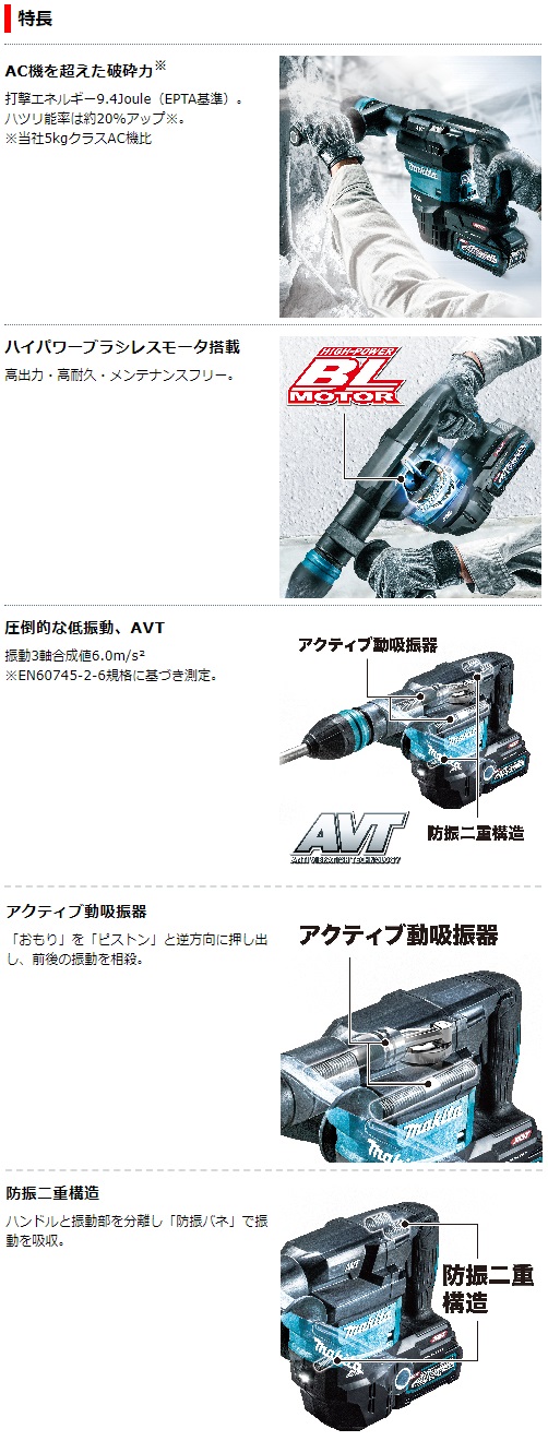 マキタ 40Vmax 2.5Ah 充電式ハンマ HM001GRMXの通販|プロの道具館 マキタ 40Vmax 2.5Ah 充電式ハンマ HM001GRMXの通販|プロの道具館