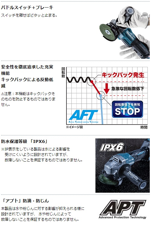 マキタ　40Vmax　4.0Ah　125mm充電式ディスクグラインダ　GA020GRMX　パドルスイッチ