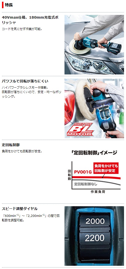 マキタ　40Vmax　2.5Ah　充電式ポリッシャ　PV001GRD