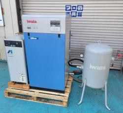 中古 アネスト岩田 50Hzオイルフリースクロールコンプレッサ SLP-75　3点セット(ドライヤ&エアタンク)