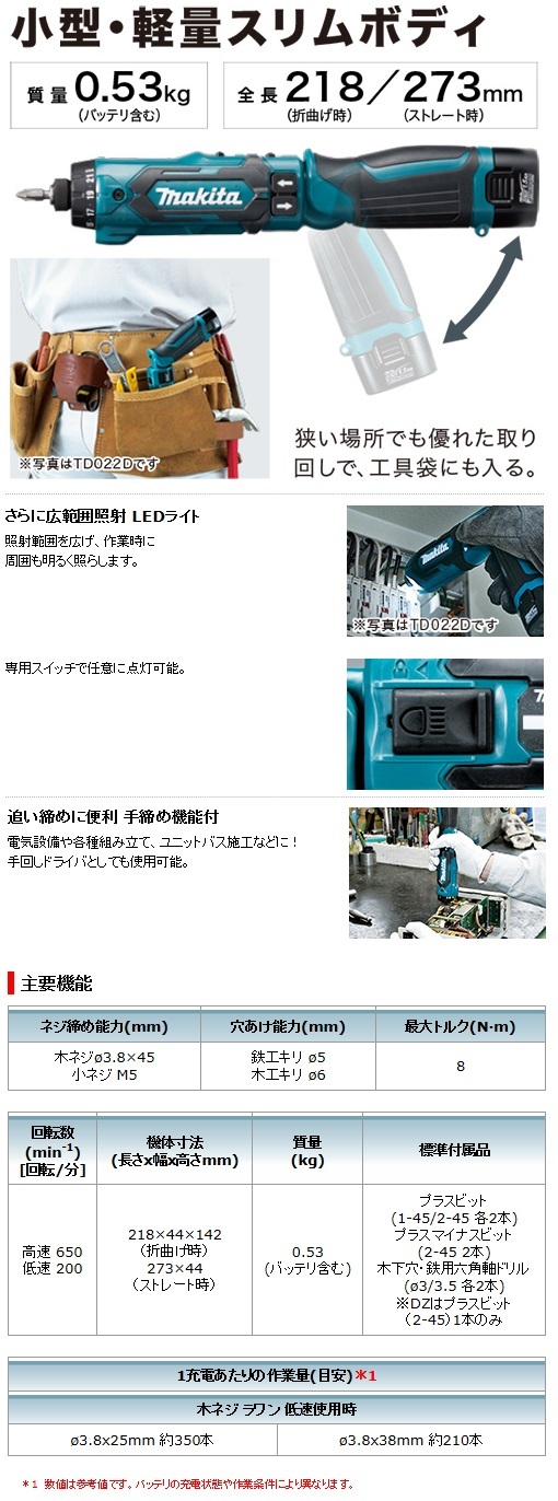 マキタ　7.2V　1.5Ah　充電式ペンドライバドリル　DF012DSHX　青