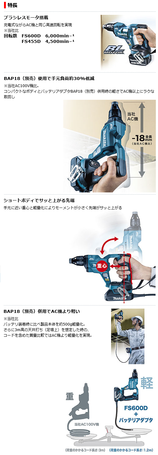マキタ 18V 2.0Ah 充電式スクリュードライバ FS455DRAXの通販|プロの道具館