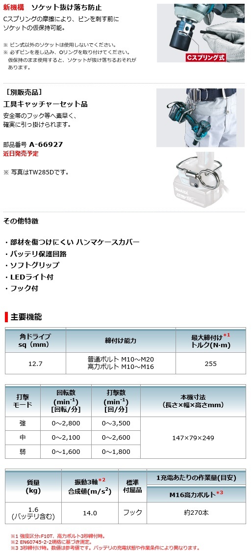 マキタ　14.4V　充電式インパクトレンチ　TW284DZ　本体のみ　ソケット別売