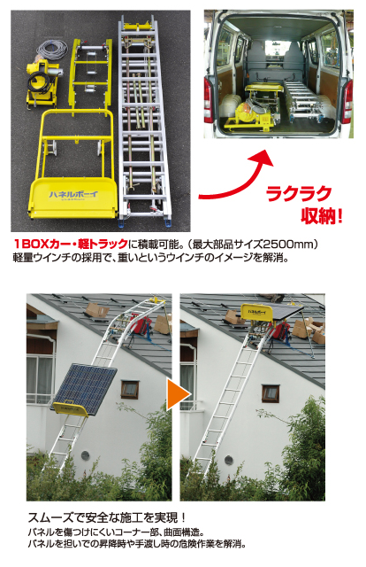 長谷川工業 太陽光発電システム施工用荷揚機 パネルボーイ PVシリーズ