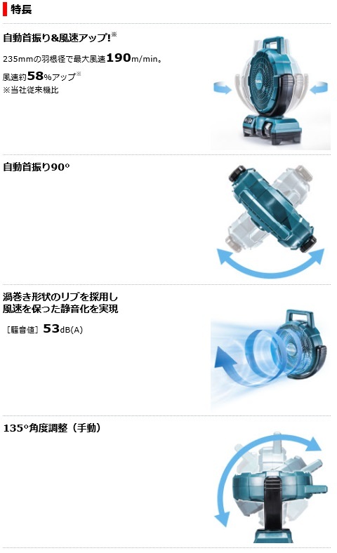  マキタ　14.4V/18V　充電式ファン　本体のみ　CF203DZ　羽根径235㎜　