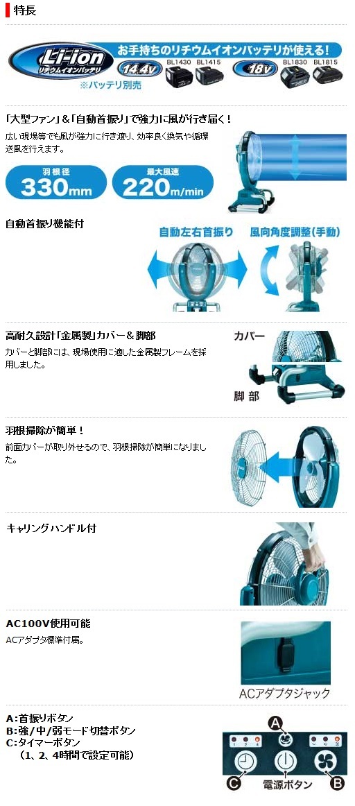 マキタ 14.4V/18V 充電式産業扇 ファン 本体のみ CF300DZ 羽根径330㎜