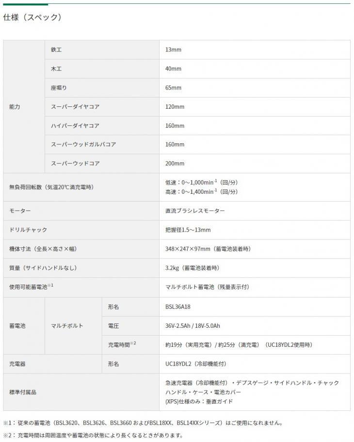 HiKOKI　36V　2.5Ah　コードレスドリル　D3613DA(XP)