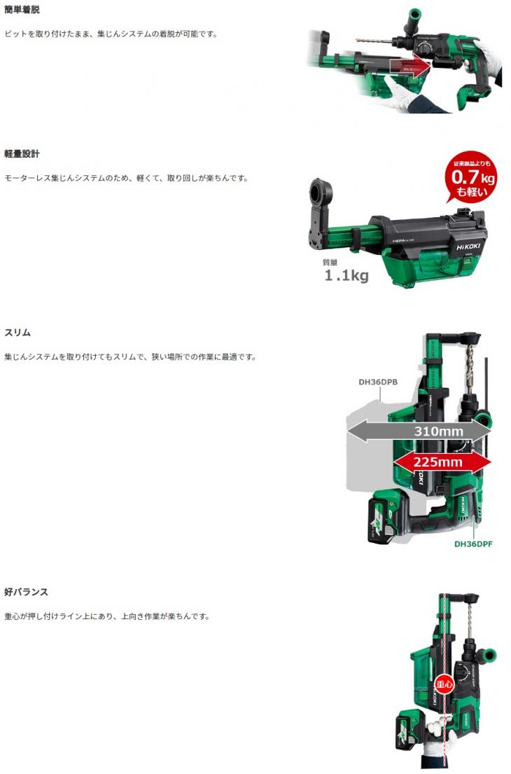 HiKOKI 36V コードレスロータリハンマドリル 本体のみ DH36DPE