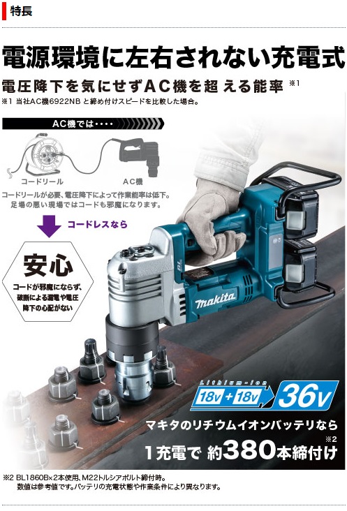 マキタ　36V(18V+18V)　充電式シャーレンチ　WT310DZK　本体のみ