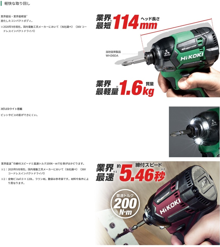 Hikoki 36V 2.5Ah コードレスインパクトドライバ WH36DC(2XP)